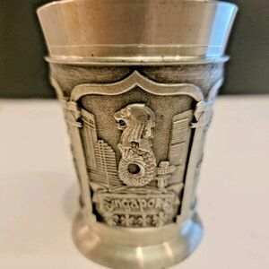Eastern Pewter Singapore Shot Glass/Tumbler Embossed Scenes of Singapore